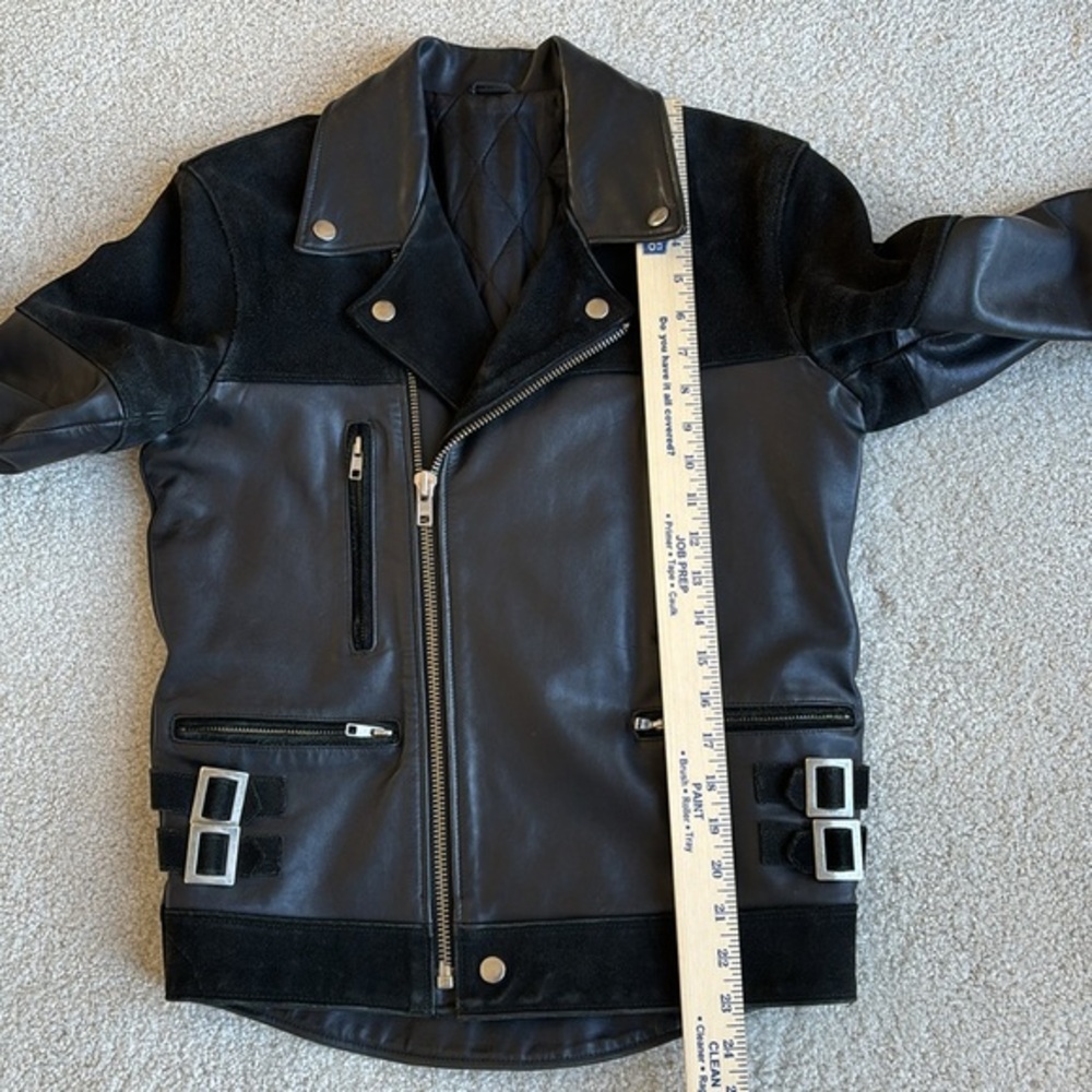 Sandro Paris Black Leather Suede Quilted Lined‎ Zip Biker Jacket Women’s Size XS - Picture 12 of 14